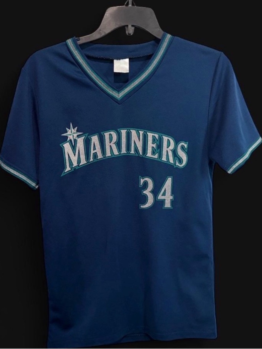 Mariners Kids' Navy Blue Number 34 V-Neck Team Tee